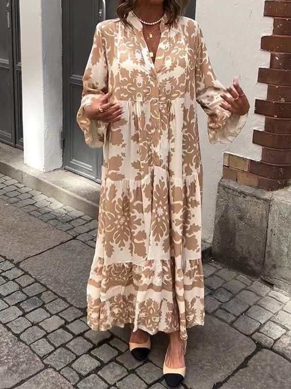 VESTIDO MAXI CON ESCONTE EN V Y MANGA 3/4